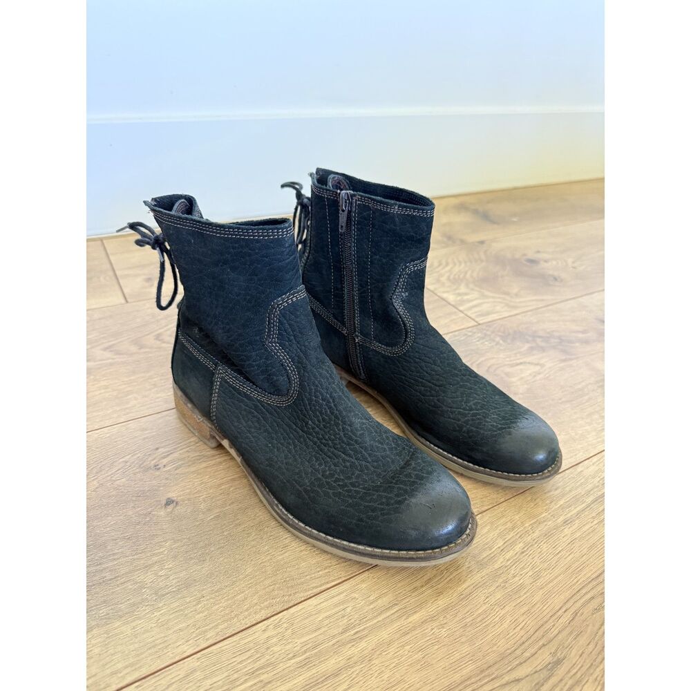 JOSEF SEIBEL 37 Sienna 01 Black leather lace zip western bootie Suede